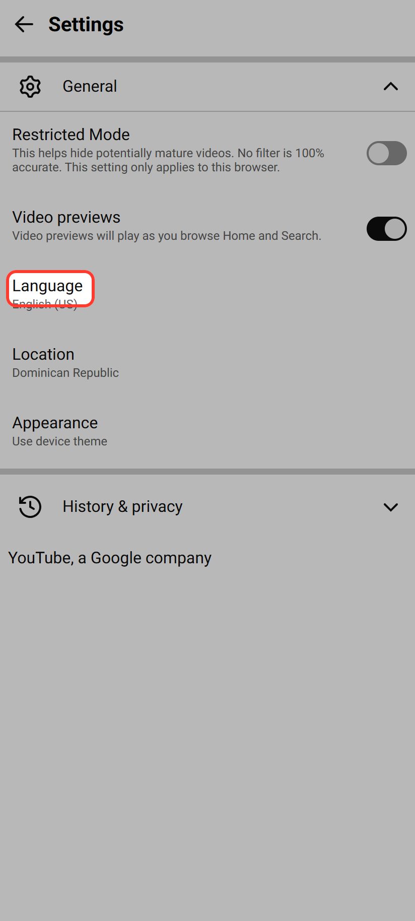 Auf "Language" tippen