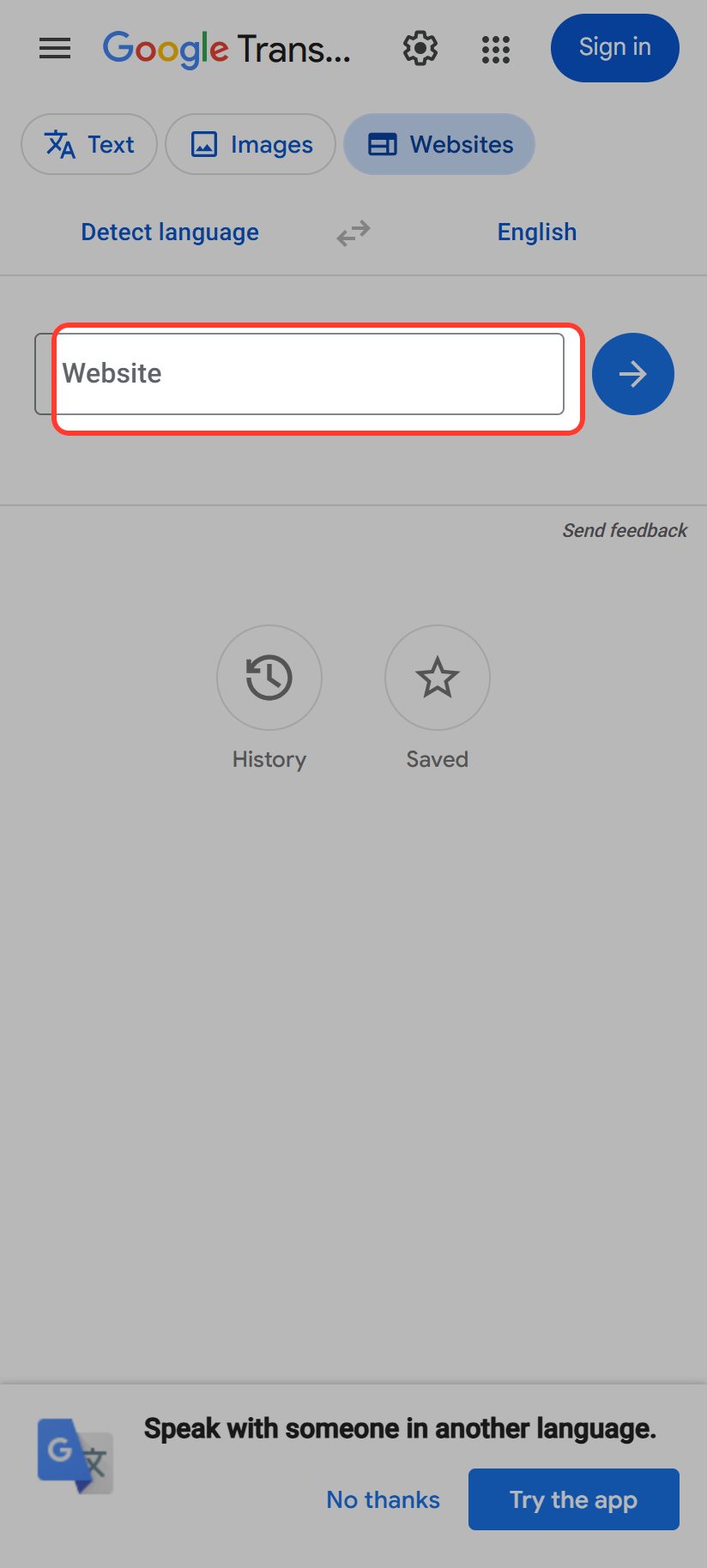 Paste the address and translate