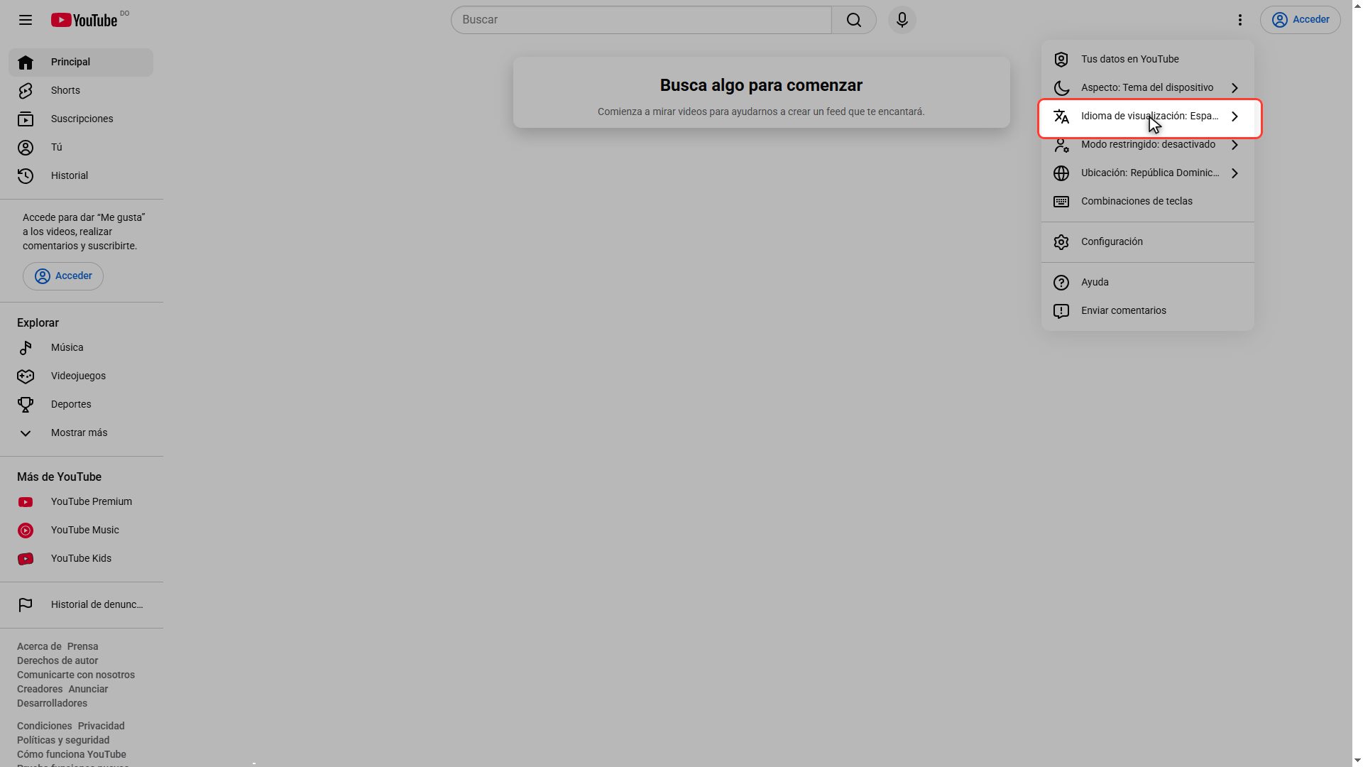 Find the display language row