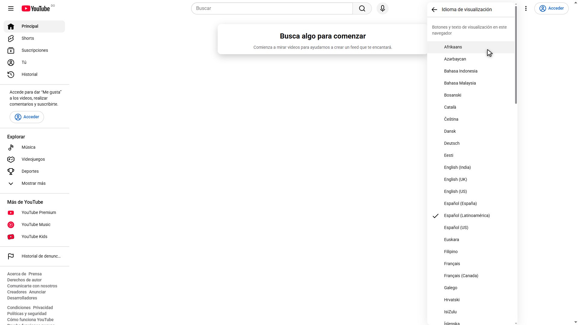 Find your language in the list