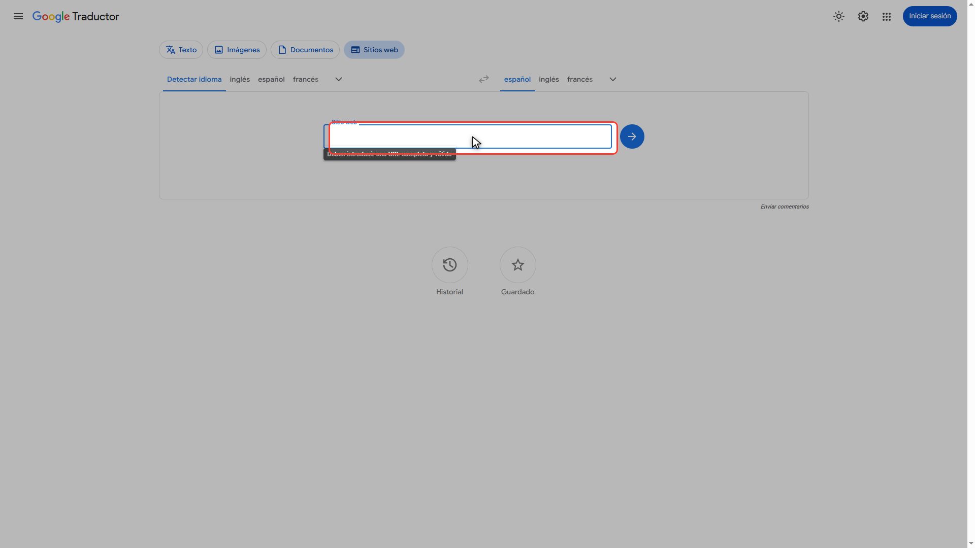 Pega la dirección de la página