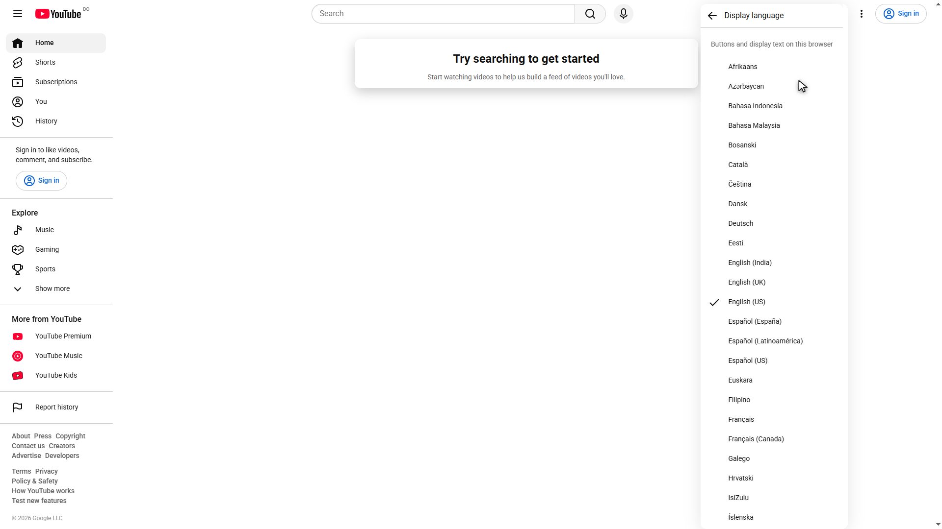 Encontre o seu idioma na lista